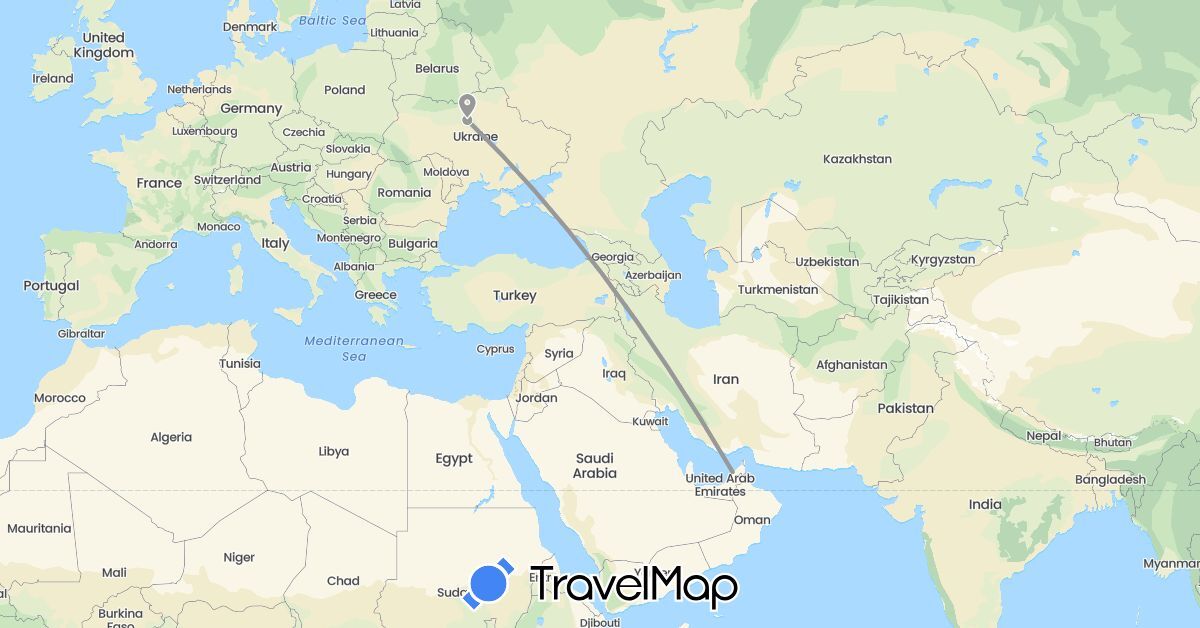 TravelMap itinerary: driving, plane in United Arab Emirates, Ukraine (Asia, Europe)